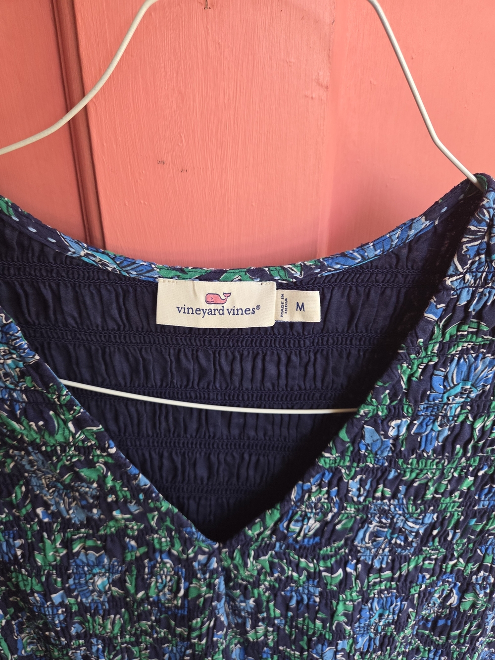 Vineyard Vines Teal & Navy Paisley V-Neck Midi Dress - Picture 3 of 4